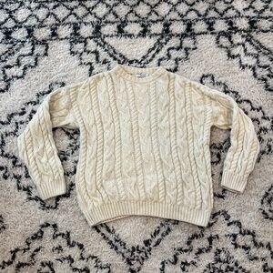 Vintage JCM For Men Cable Knit Cream Sweater Woolmark Pure New Wool Size Large